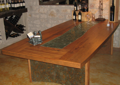 MC2 Design - Custom Design: Custom wine tasting table with kiln formed glass insert and welded base