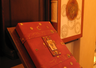 MC2 Design Exhibition Design: Dali exhibit - Book of six philosophies re-bound and decorated with alchemical symbols